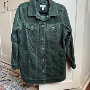Denim & Co. Stretch Velveteen Long Jacket Dark Green medium